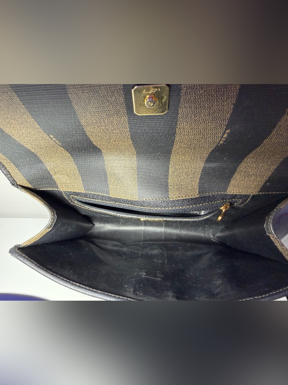 Fendi Penguin Striped Clutch in Brown and Black. With COA - Picture 15 of 16